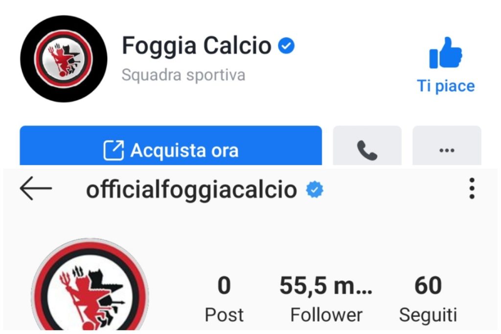Foggia, la società torna in possesso dei profili Facebook e Instagram verificati