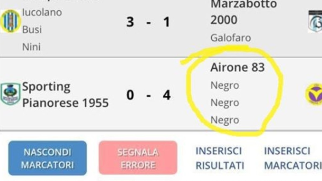 Juniores Emilia, segna e viene chiamato “negro” su un’app