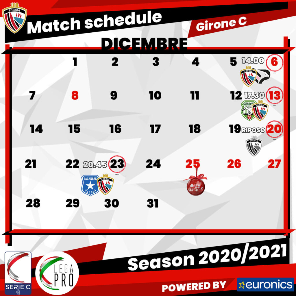 Calendario dicembre Foggia