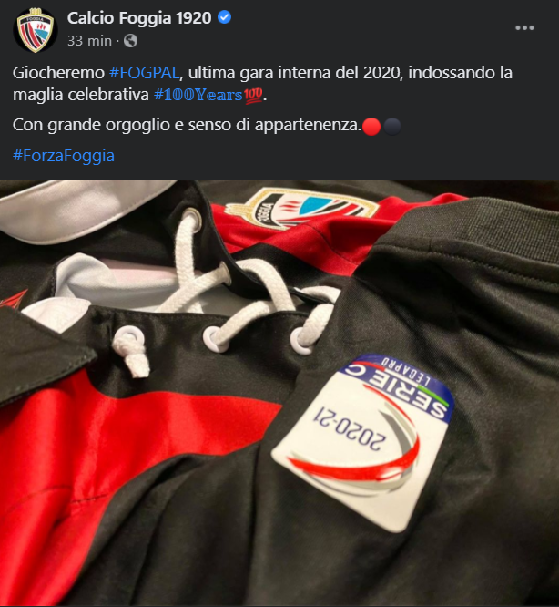 Post Foggia maglia #100Years