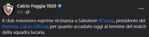 Il post su Facebook del Foggia