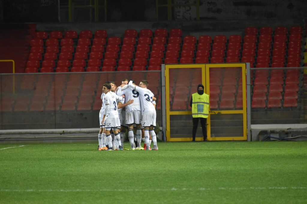L'esultanza dei calciatori della Juve Stabia