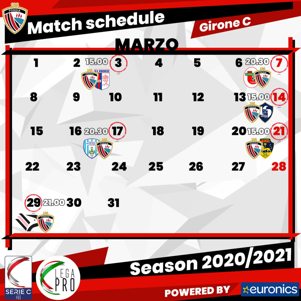 Calendario marzo Foggia