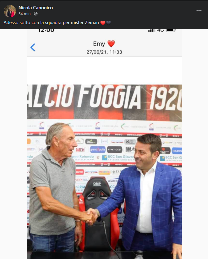 Il post di Nicola Canonico su Facebook