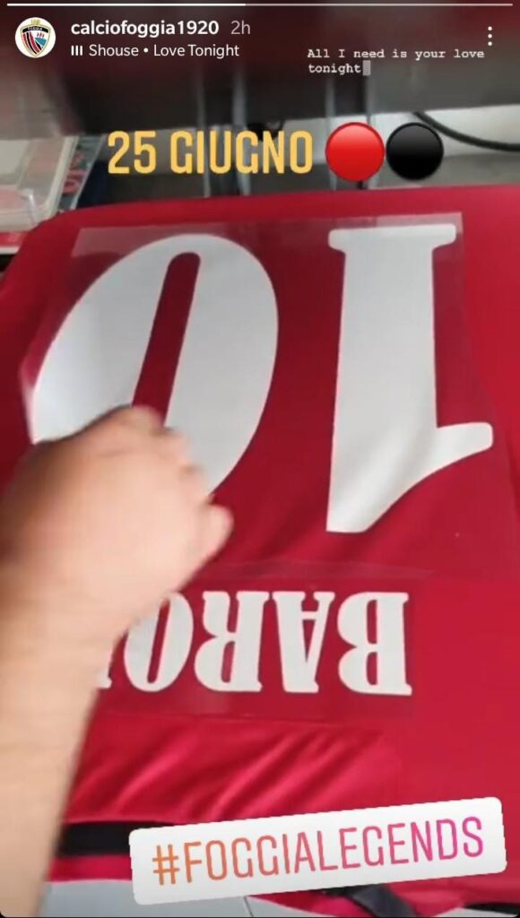 La Instagram Story pubblicata sul profilo ufficiale del Calcio Foggia 1920