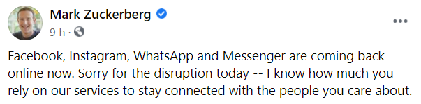 Il post di Mark Zuckerberg