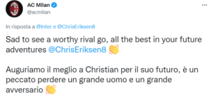 L'omaggio del Milan a Eriksen