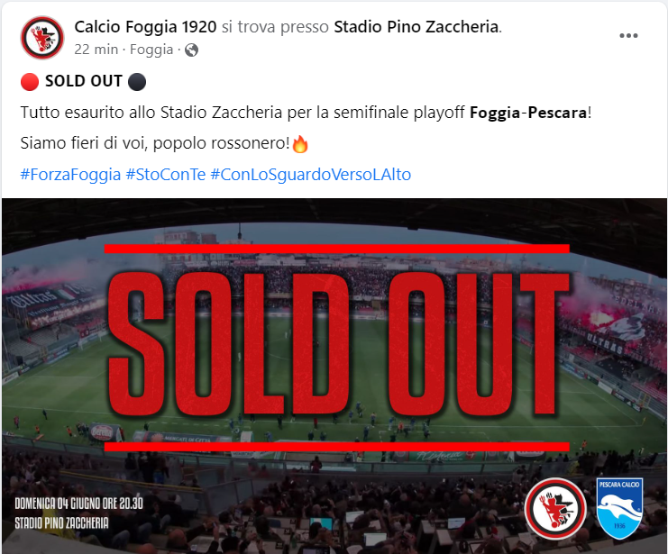 Zaccheria sold out Foggia-Pescara