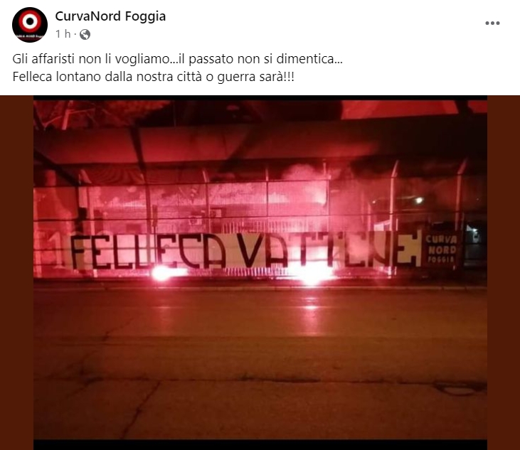 Messaggio Curva Nord Foggia Felleca